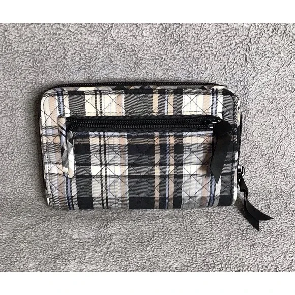 Vera Bradley Quilted TurnLock Wallet Perfectly Plaid with Floral Interior - Picture 4 of 10